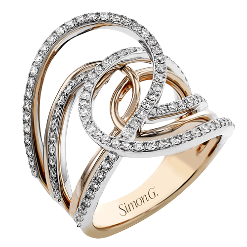 Simon G 18 Karat Rose And White Gold Diamond Swirl Ring 0.88 Ct